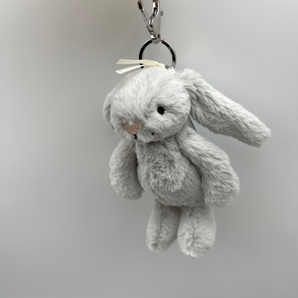 BNWT RARE Jellycat bashful silver bunny bag charm cute stuffed toy gift keychain